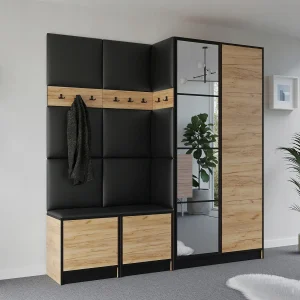 Garderobe EDEN 21 eiken craft goud + zwart eco-leer