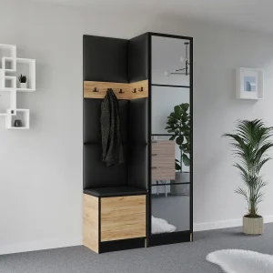 Garderobekast EDEN 11 – Eiken Craft Goud + Zwart Kunstleer