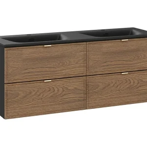 Enemble de alle de bain SAVIA : meuble ou vaque 120cm et double vaque à encatrer noire  Badkameret SAVIA: onderkatmeubel 120cm en dubbele zwarte inbouwwatafel