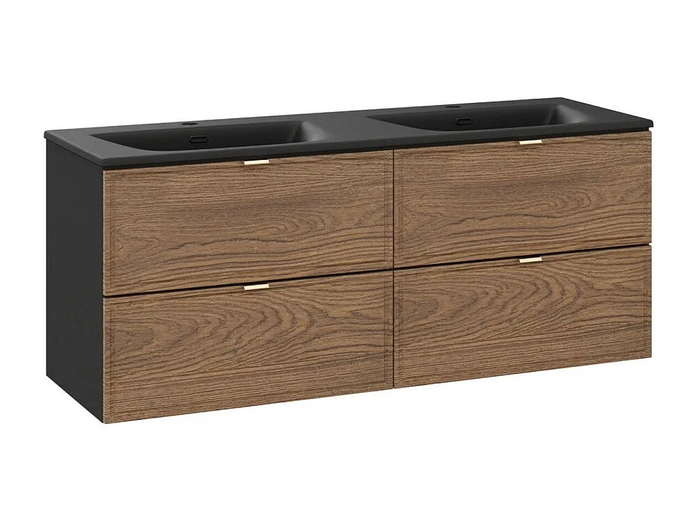 Enemble de alle de bain SAVIA : meuble ou vaque 120cm et double vaque à encatrer noire Badkameret SAVIA: onderkatmeubel 120cm en dubbele zwarte inbouwwatafel