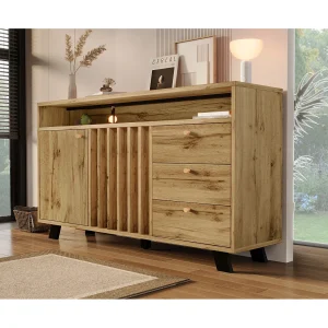Dressoir met 3 lades en 2 deuren, 120x40x85 cm – Donker eikenhoutkleur Dressoir met 3 lades en 2 deuren, 120x40x85 cm – Donker eikenhoutkleur