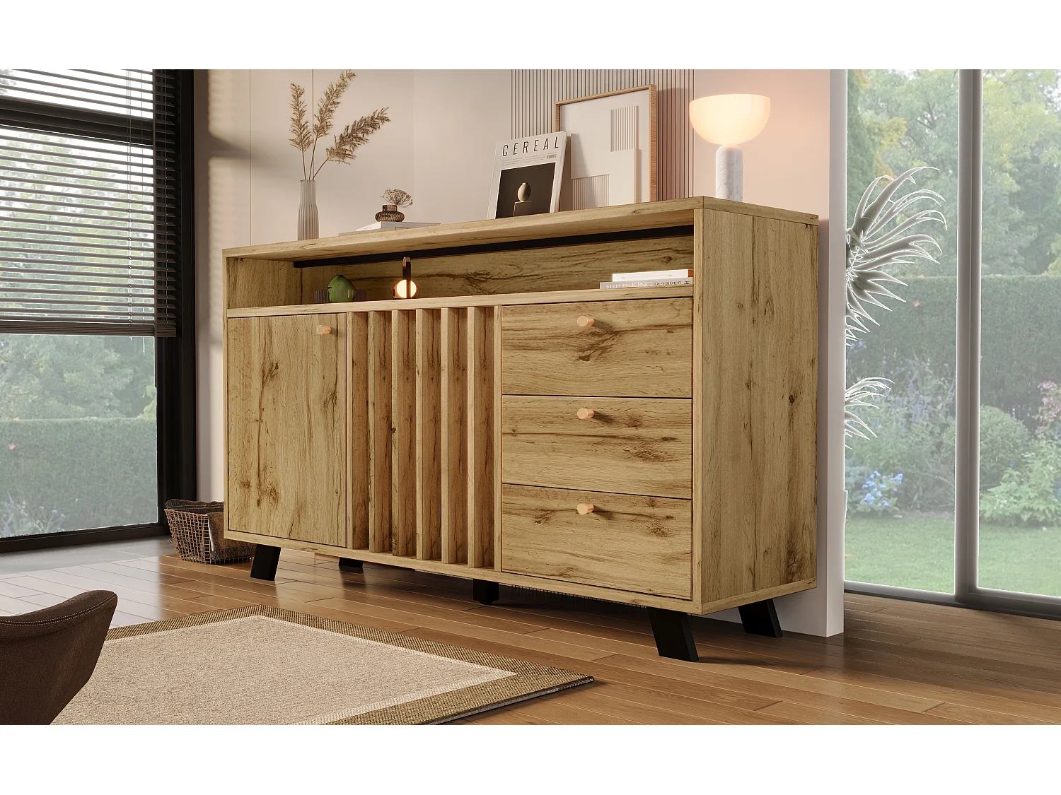 Dressoir met 3 lades en 2 deuren, 120x40x85 cm - Donker eikenhoutkleur