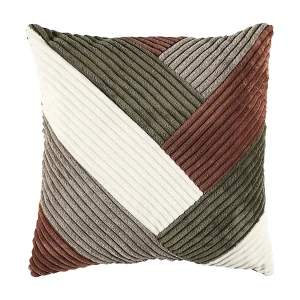 Gekleurd Ribfluweel Patchwork Kussen 40×40 cm in Velours en Polyester, Boheemse en Hedendaagse Design