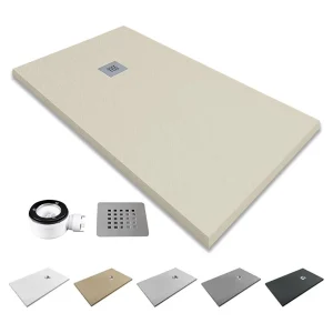 Extraplane Antislip Resin Douchebak | Afvoerklep en Rooster | Zachte Leisteen | Beige | 90 X 190cm