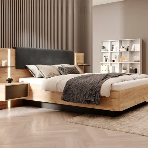Bed met opbergruimte en nachtkastjes 140 x 190 cm LED's kleur naturel en antraciet + matras – ELYNIA Bed met opbergruimte en nachtkastjes 140 x 190 cm LED's kleur naturel en antraciet + matras – ELYNIA
