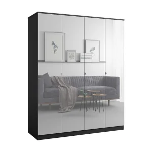 Draaideurkast met spiegel Monza 4D 160 Zwart Draaideurkast met spiegel Monza 4D 160 Zwart