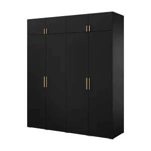 Draaideurkast met opzetkast Napoli 4D 200 Zwart (zwarte of gouden handgreep) Draaideurkast met opzetkast Napoli 4D 200 Zwart (zwarte of gouden handgreep)