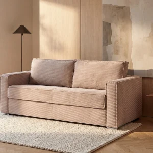 Express-driezitsslaapbank van roze ribfluweel – 140 cm – Matras 18 cm LORETO