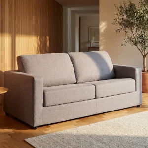 Driezits express slaapbank van grijze stof – DONETO – Koop nu goedkoop online