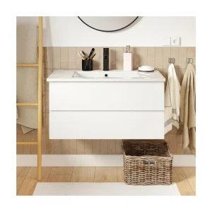 Enkele wastafelmeubel van 80 cm met eikenhouten afwerking, inclusief wastafel en kraan SORRENTO Enkele wastafelmeubel van 80 cm met eikenhouten afwerking, inclusief wastafel en kraan SORRENTO