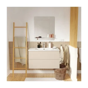 Enkele wastafelmeubel van 80 cm, eikenhouten afwerking, met kraan en spiegel SORRENTO Enkele wastafelmeubel van 80 cm, eikenhouten afwerking, met kraan en spiegel SORRENTO