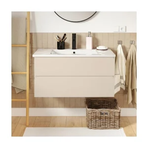 Enkele wastafelmeubel van 80 cm met eikenhouten afwerking, inclusief wastafel en kraan SORRENTO Enkele wastafelmeubel van 80 cm met eikenhouten afwerking, inclusief wastafel en kraan SORRENTO