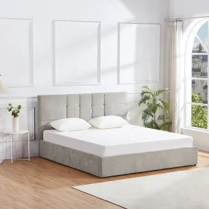 Bed met opbergruimte 140 x 190 cm van grijze stof – ELIAVA Bed met opbergruimte 140 x 190 cm van grijze stof – ELIAVA