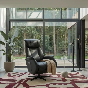 Elektrische relaxfauteuil Bonanza – Leer & metaal – Zwart