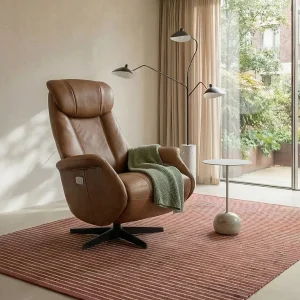 Elektrische relaxfauteuil Bonanza – Leer & metaal – Bruin