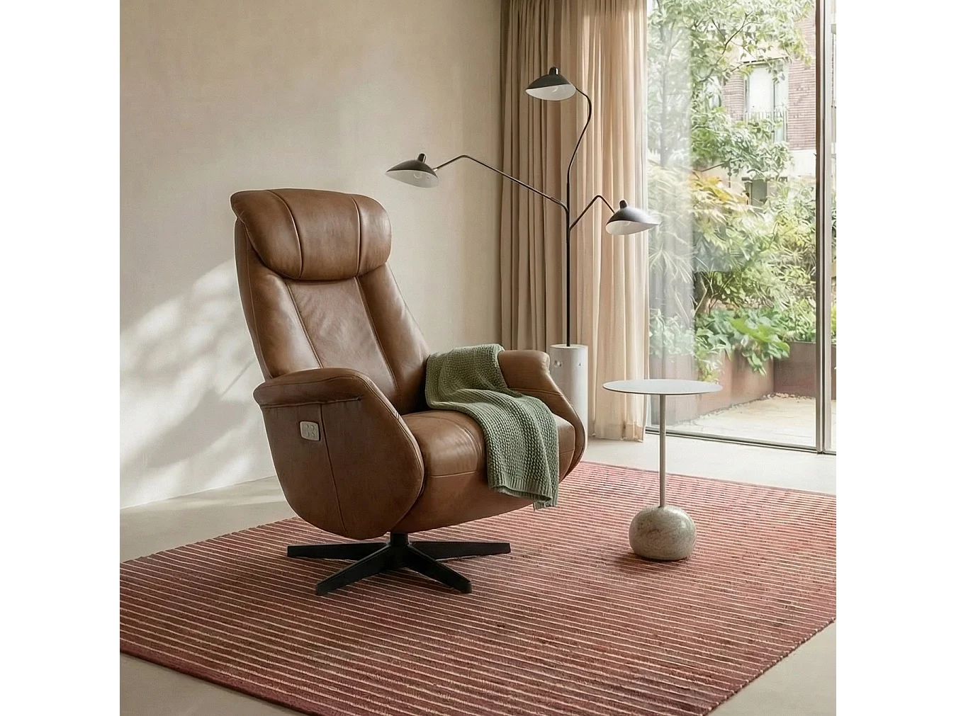 Elektrische relaxfauteuil Bonanza - Leer & metaal - Bruin