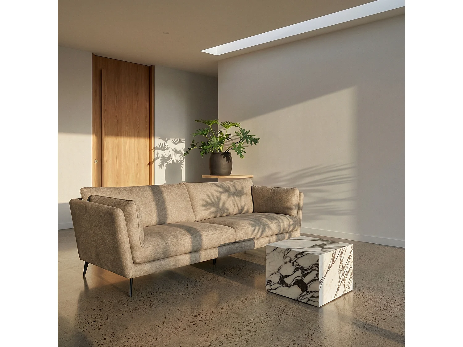 Driezitsbank Bari van stof - beige