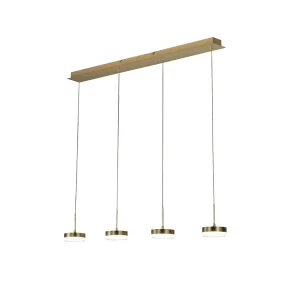 Fabas Luce Dunk 4-lichts hanglamp – 32W dimbare LED – Satijn messing Lineair design Fabas Luce Dunk 4-lichts hanglamp – 32W dimbare LED – Satijn messing Lineair design