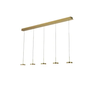 Fabas Luce Dunk 5-lichts hanglamp – 40W dimbare LED – Satijn messing Lineair design Fabas Luce Dunk 5-lichts hanglamp – 40W dimbare LED – Satijn messing Lineair design