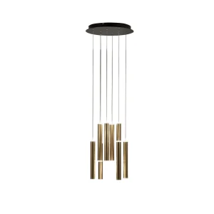 Fabas Luce Prado 8-lichts ronde hanglamp – 52W dimbare LED – ronde plafondrozet van messing Fabas Luce Prado 8-lichts ronde hanglamp – 52W dimbare LED – ronde plafondrozet van messing