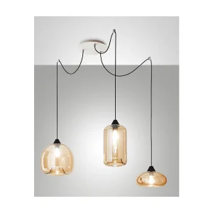 Lustre suspendu Fiona LED en métal et verre soufflé ambré 3496-47-125 Fabas Luce Lustre suspendu Fiona LED en métal et verre soufflé ambré 3496-47-125 Fabas Luce