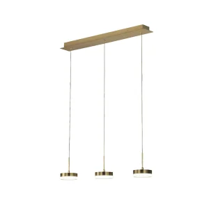 Fabas Luce Dunk 3-lichts hanglamp – 24W dimbare LED – Satijn messing Lineair design Fabas Luce Dunk 3-lichts hanglamp – 24W dimbare LED – Satijn messing Lineair design