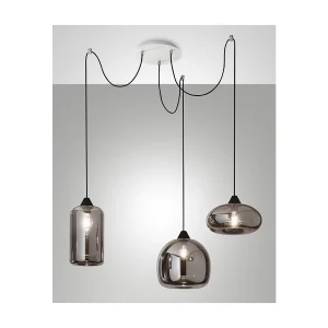 Lustre suspension Fiona LED en métal et verre soufflé fumé 3496-47-126 Fabas Luce Lustre suspension Fiona LED en métal et verre soufflé fumé 3496-47-126 Fabas Luce
