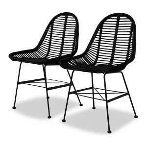 Eetkamerstoelen 2 st natuurlijk rattan zwart