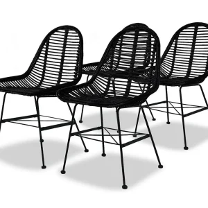 Eetkamerstoelen 4 st natuurlijk rattan zwart