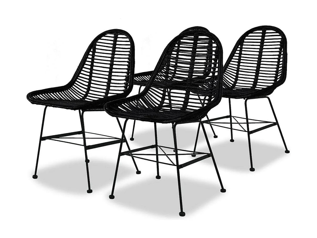 Eetkamerstoelen 4 st natuurlijk rattan zwart