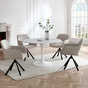Eettafel 4 personen van keramiek en metaal – Wit marmereffect – DYNARO Eettafel 4 personen van keramiek en metaal – Wit marmereffect – DYNARO