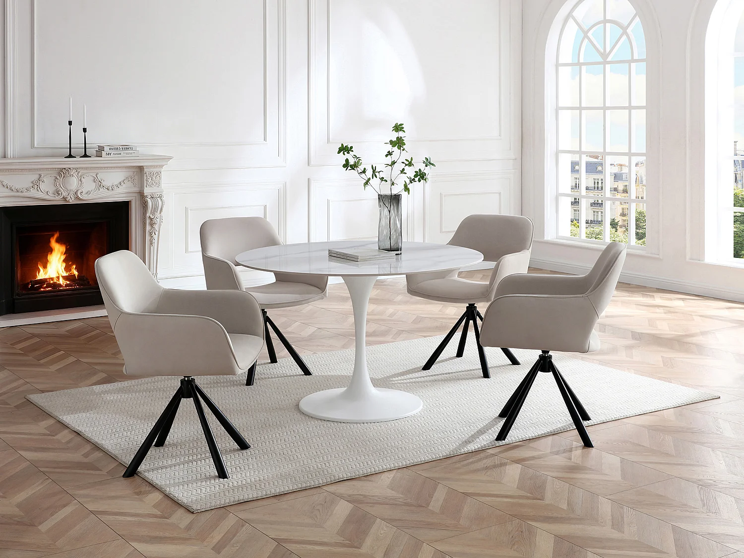 Eettafel 4 personen van keramiek en metaal - Wit marmereffect - DYNARO
