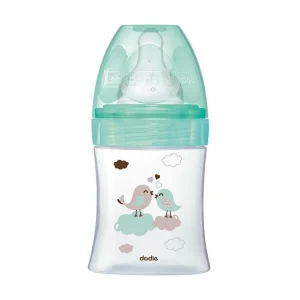 Fles Initiation+ van glas 150 ml Groen Vogels met anti-koliek speen 3 snelheden langzame doorstroming