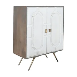 Dressoir met messing handgreep 93x41x114 cm, wit ruitvormig