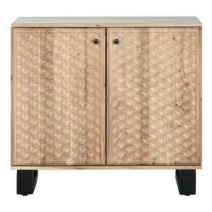 Dressoir van acaciahout met metalen front, 88x40x80 cm