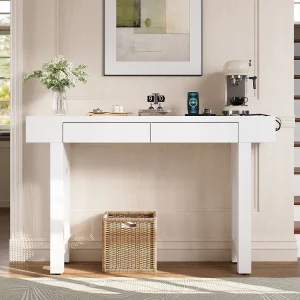 Elegante consoletafel voor de hal – 120 x 35,5 x 76,5 cm – met lades + verstelbare poten – MDF – wit Elegante consoletafel voor de hal – 120 x 35,5 x 76,5 cm – met lades + verstelbare poten – MDF – wit