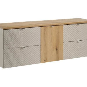 Ensemble AOKI : meubels onder wastafel met lades + wasmand + eikenhouten wastafelblad Ensemble AOKI : meubels onder wastafel met lades + wasmand + eikenhouten wastafelblad