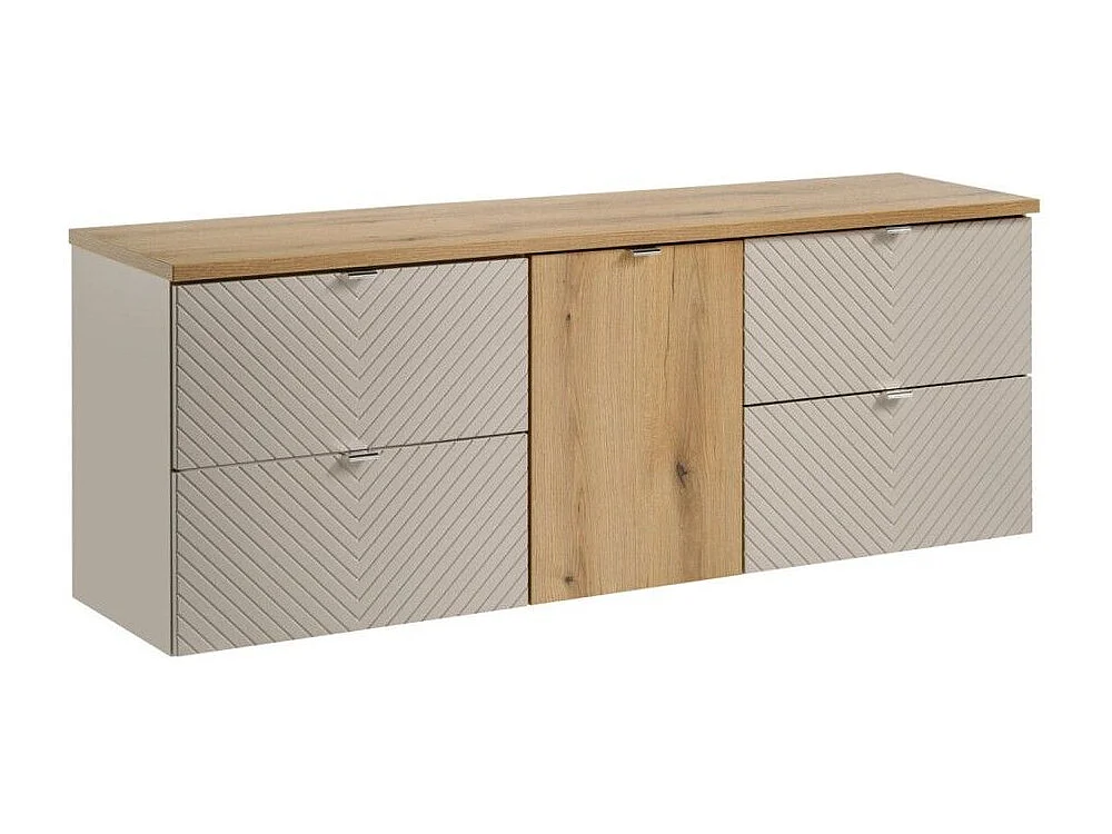 Ensemble AOKI : meubels onder wastafel met lades + wasmand + eikenhouten wastafelblad