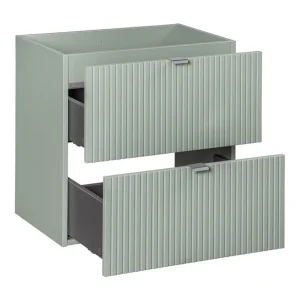 Ensemble de salle de bain ELVINA 60cm : meuble sous vasque à tiroirs vert sauge gris + vasque encastrée blanche Ensemble de salle de bain ELVINA 60cm : meuble sous vasque à tiroirs vert sauge gris + vasque encastrée blanche