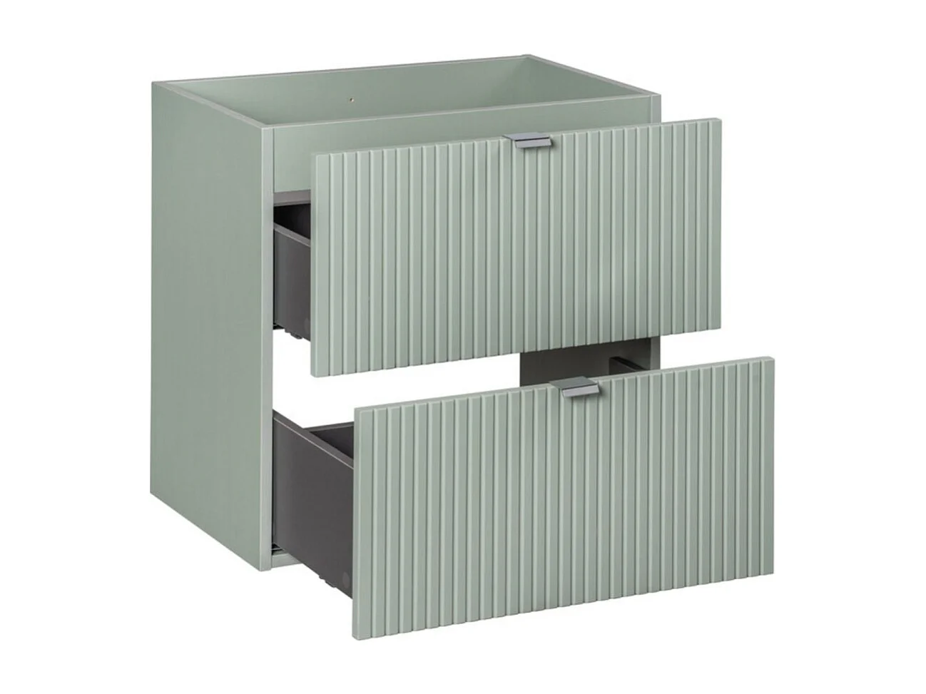 Ensemble de salle de bain ELVINA 60cm : meuble sous vasque à tiroirs vert sauge gris + vasque encastrée blanche