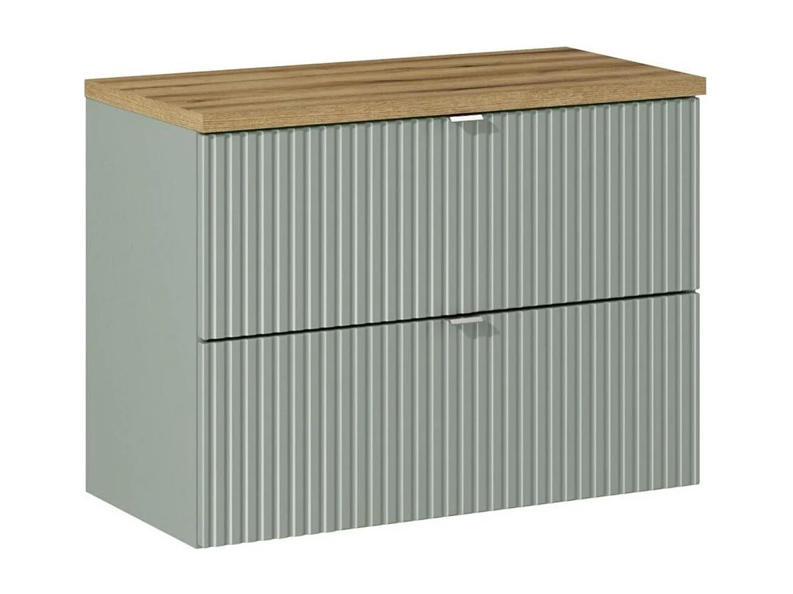 ELVINA set 80cm: onderkast met lades in grijs saliegroen + blad voor wastafel in donker houtlook