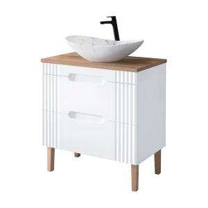 Ensemble FIDJI : meubel onder wastafel 80cm + plan voor wastafel + asymmetrische ovale opbouwwastafel marmerlook + poten Ensemble FIDJI : meubel onder wastafel 80cm + plan voor wastafel + asymmetrische ovale opbouwwastafel marmerlook + poten