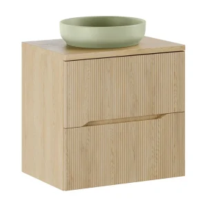 Ensemble de salle de bain suspendu NATURA 60cm : meuble sous vasque + plan pour vasque + vasque à poser ronde verte Ensemble de salle de bain suspendu NATURA 60cm : meuble sous vasque + plan pour vasque + vasque à poser ronde verte
