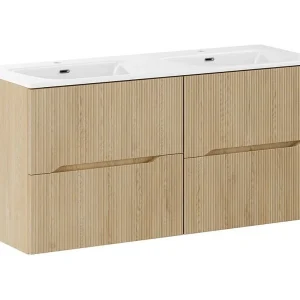 Ensemble de salle de bain suspendu NATURA 155cm : meubles sous vasque 60cm + double vasque encastrée Ensemble de salle de bain suspendu NATURA 155cm : meubles sous vasque 60cm + double vasque encastrée