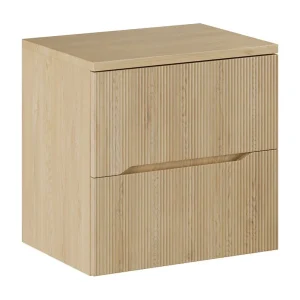 Ensemble de salle de bain NATURA 60cm : meuble sous vasque + plan pour vasque aspect bois clair rainuré verticalement Ensemble de salle de bain NATURA 60cm : meuble sous vasque + plan pour vasque aspect bois clair rainuré verticalement