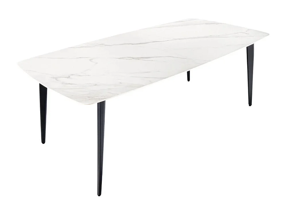 Eettafel HEXA 180 cm - Blad in wit marmer effect keramiek en zwart metalen structuur
