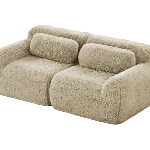 Modulaire 2-zits bank, geen montage, antislip basis, veerkrachtig schuim, pluche stof, licht kaki Modulaire 2-zits bank, geen montage, antislip basis, veerkrachtig schuim, pluche stof, licht kaki