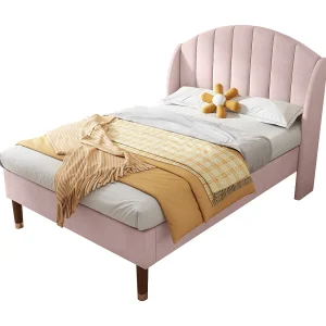 Eenpersoonsbed kinderbed 90×200 cm met lattenbodem – in hoogte verstelbaar hoofdeinde – houten bedframe – roze fluweel (zonder matras) Eenpersoonsbed kinderbed 90×200 cm met lattenbodem – in hoogte verstelbaar hoofdeinde – houten bedframe – roze fluweel (zonder matras)