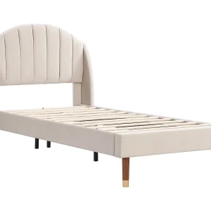 Eenpersoons kinderbed 90×200 cm met lattenbodem – in hoogte verstelbaar hoofdeinde – houten bedframe – beige fluweel (zonder matras) Eenpersoons kinderbed 90×200 cm met lattenbodem – in hoogte verstelbaar hoofdeinde – houten bedframe – beige fluweel (zonder matras)