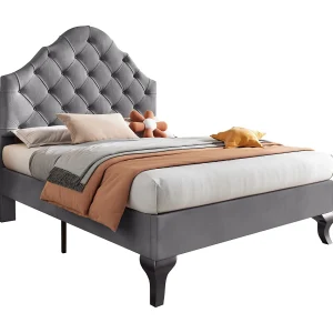 Eenpersoons kinderbed 90×200 cm met lattenbodem – in hoogte verstelbaar hoofdeinde – houten bedframe – grijs fluweel (zonder matras) Eenpersoons kinderbed 90×200 cm met lattenbodem – in hoogte verstelbaar hoofdeinde – houten bedframe – grijs fluweel (zonder matras)